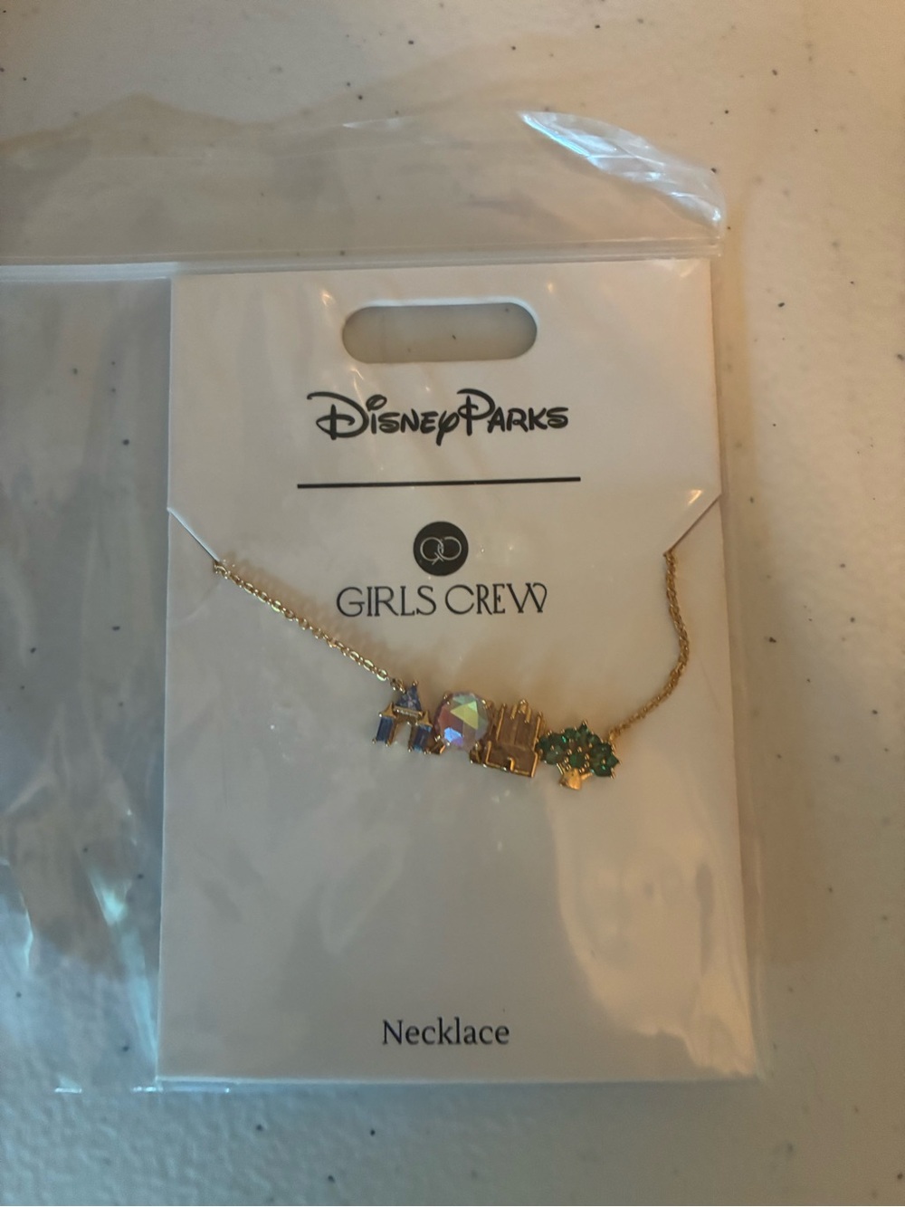 Disney Parks Girls Crew Gold Necklace with Multicolor and Green Charms
